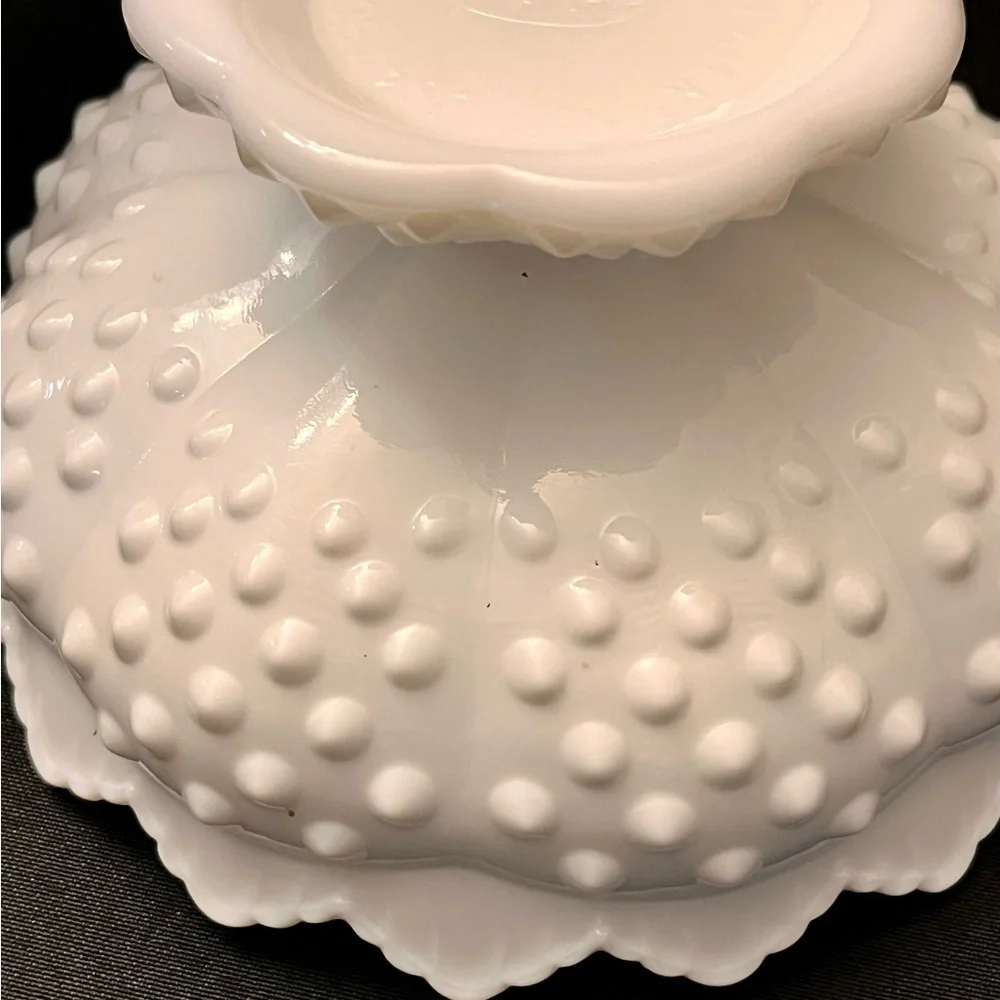 Fenton White Hobnail Milk Glass 6-Candle Holder Centerpiece Bowl Pedestal OG Tag
